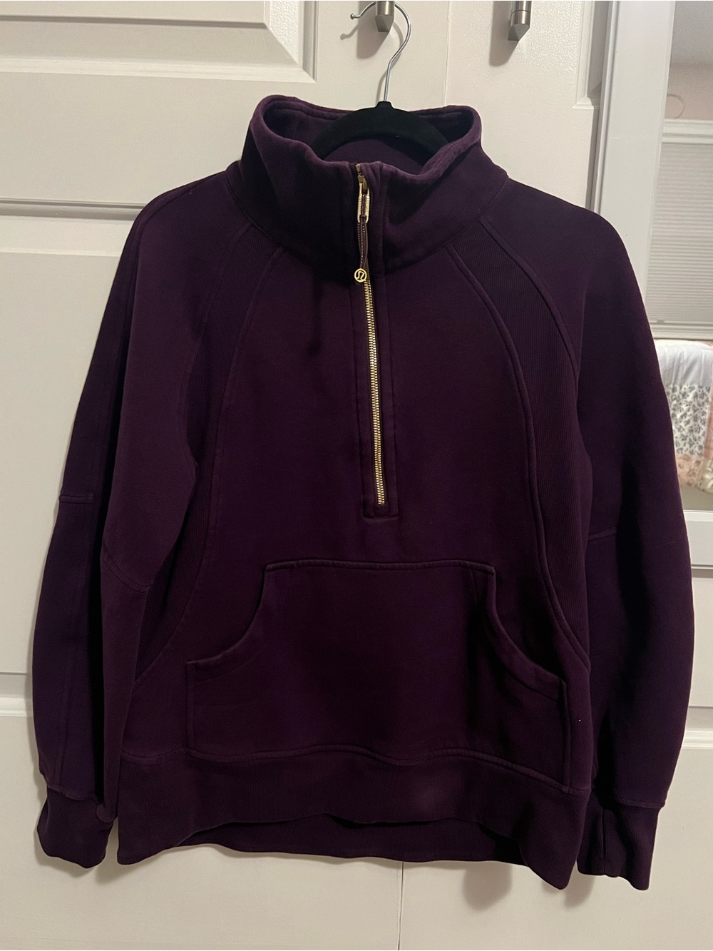 Purple Lululemon Scuba Full Length Half Zip Funnel Neck w Gold Hardware XS/S